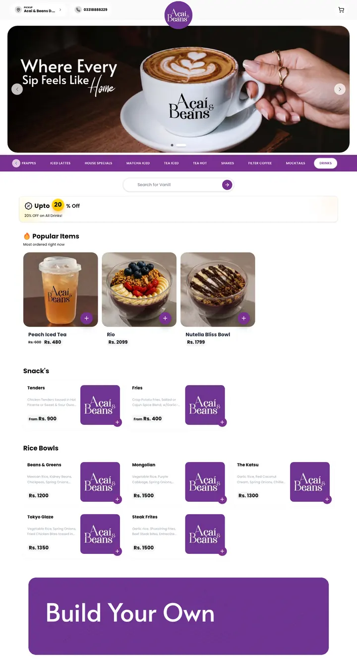 Homepage of Açaí & Beans