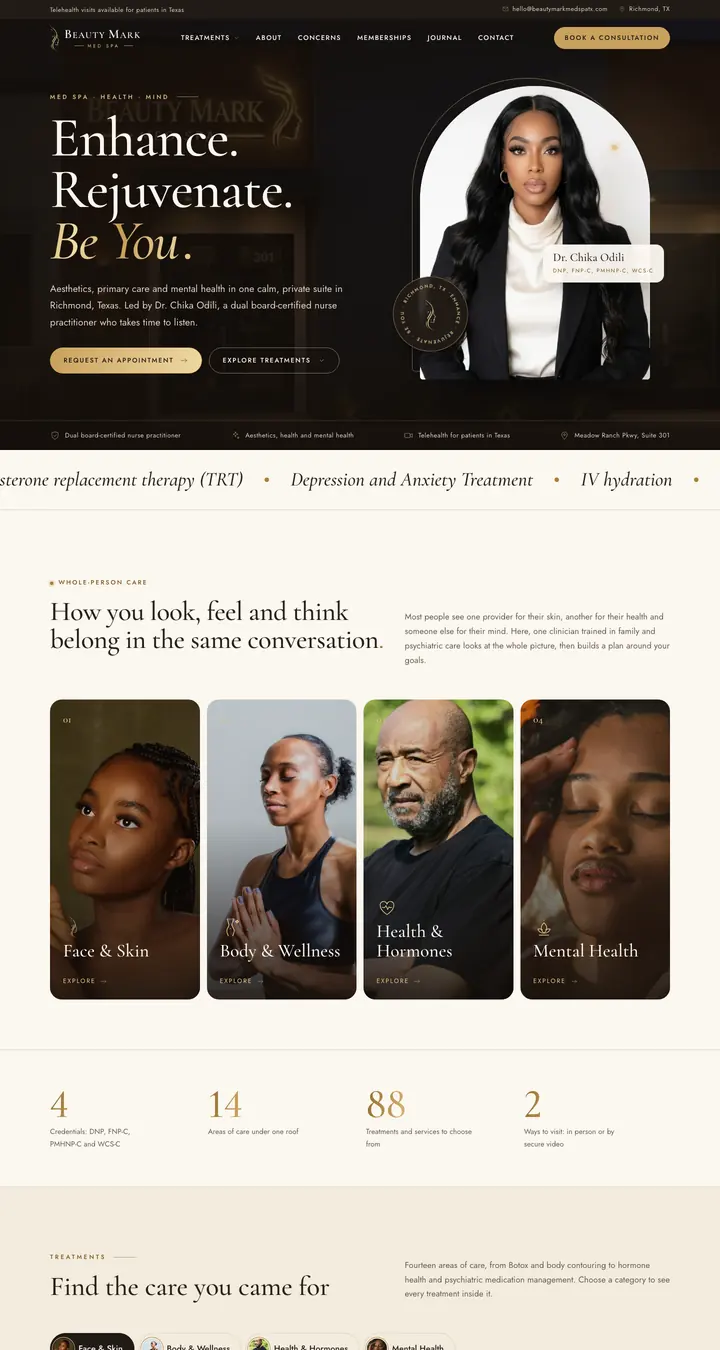 Homepage of Beauty Mark Med Spa