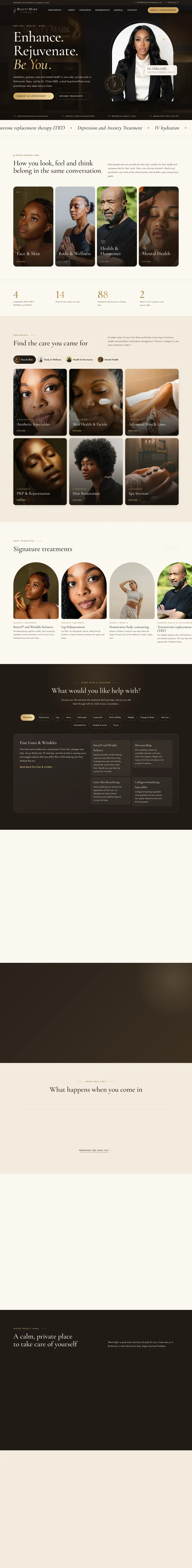 Full homepage of Beauty Mark Med Spa on desktop