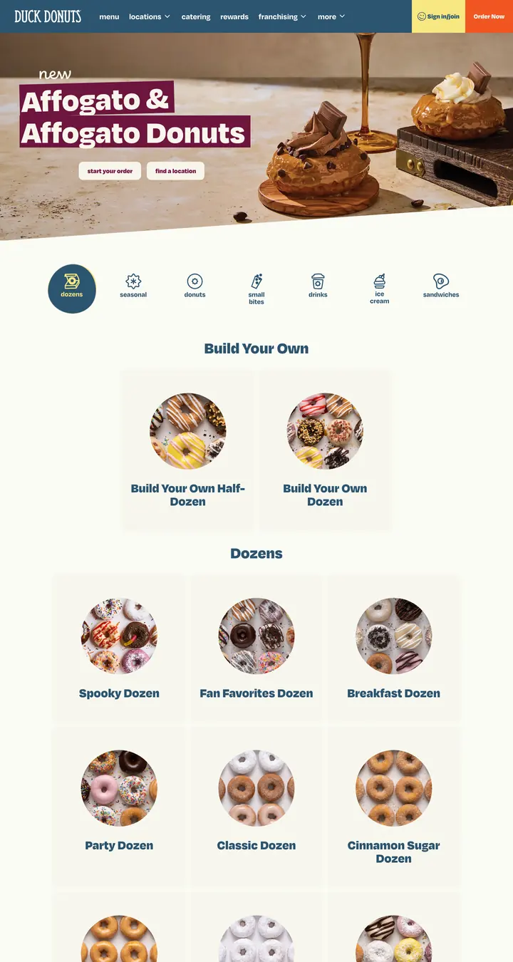 Homepage of Duck Donuts