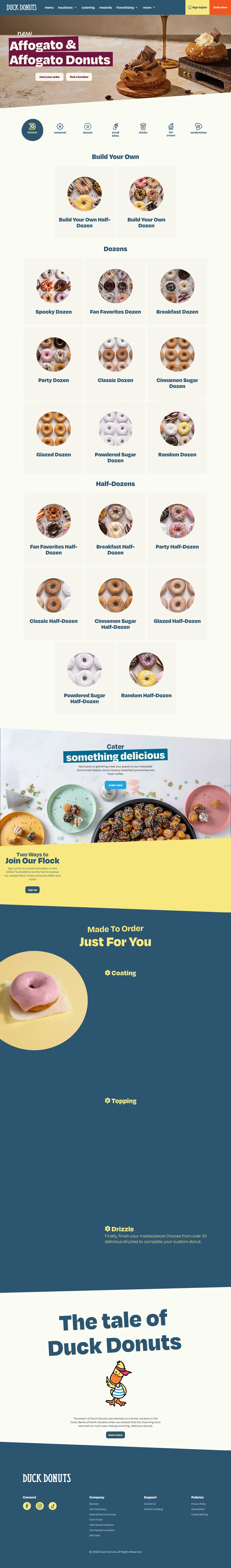 Full homepage of Duck Donuts on desktop