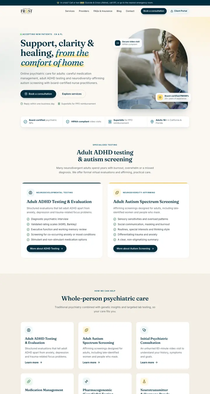 Homepage of Frost Mental Health