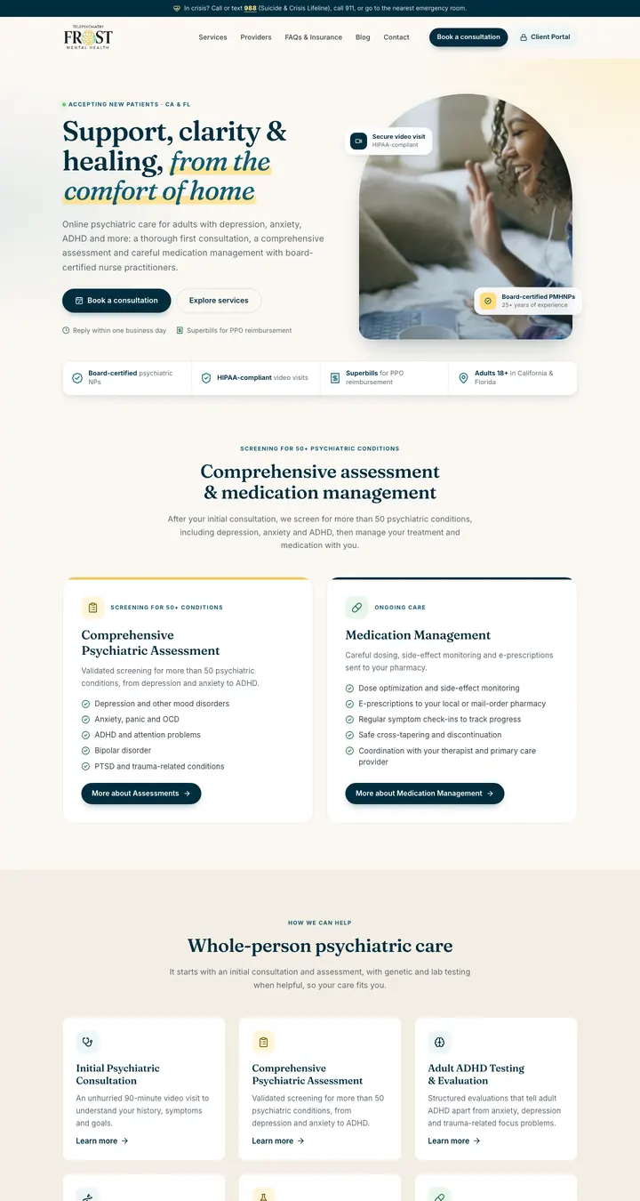 Homepage of Frost Mental Health
