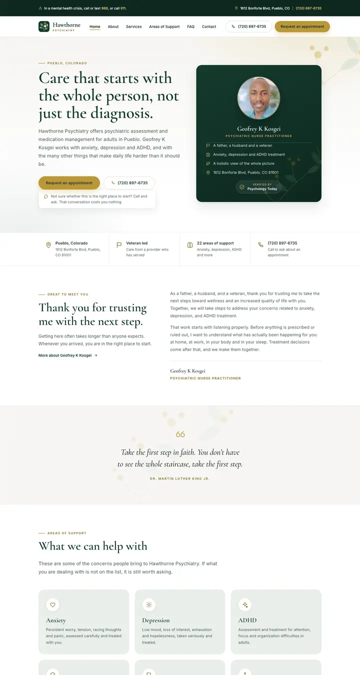 Homepage of Hawthorne Psychiatry