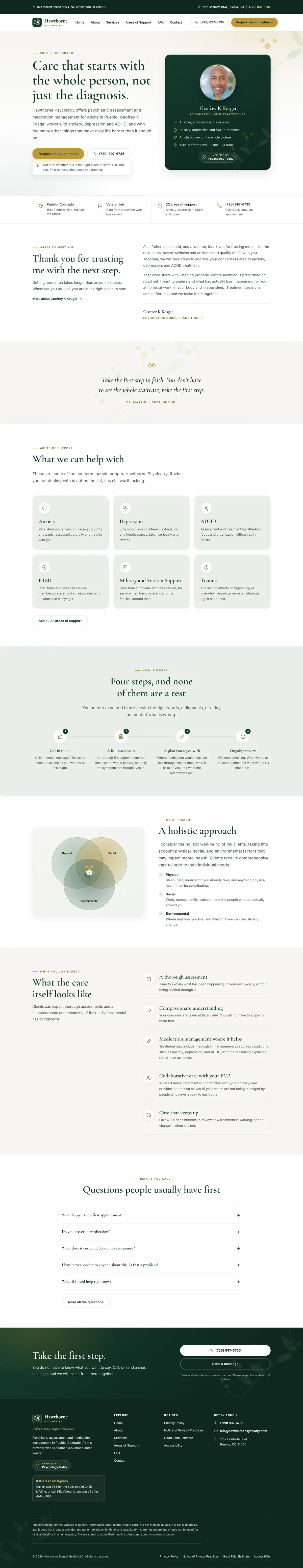 Full homepage of Hawthorne Psychiatry on desktop