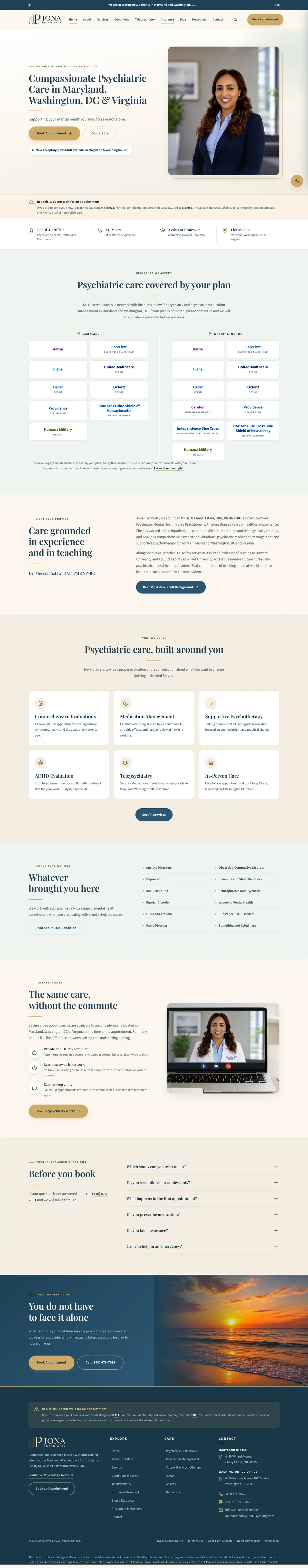 Full homepage of Jona Psychiatry on desktop