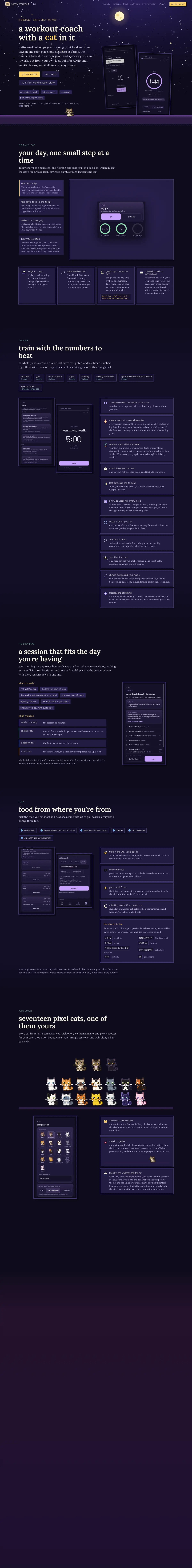 Full homepage of Katto Workout on desktop