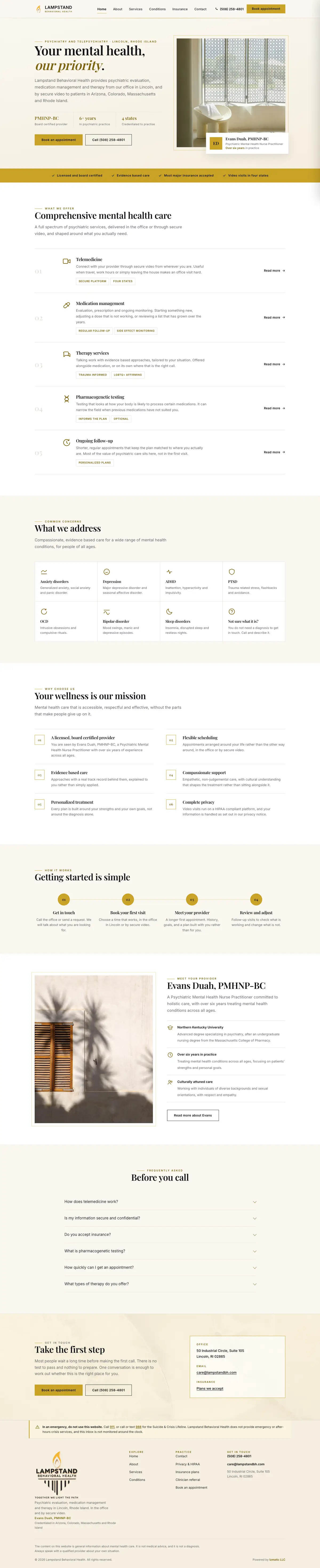 Full homepage of Lampstand Behavioral Health on desktop