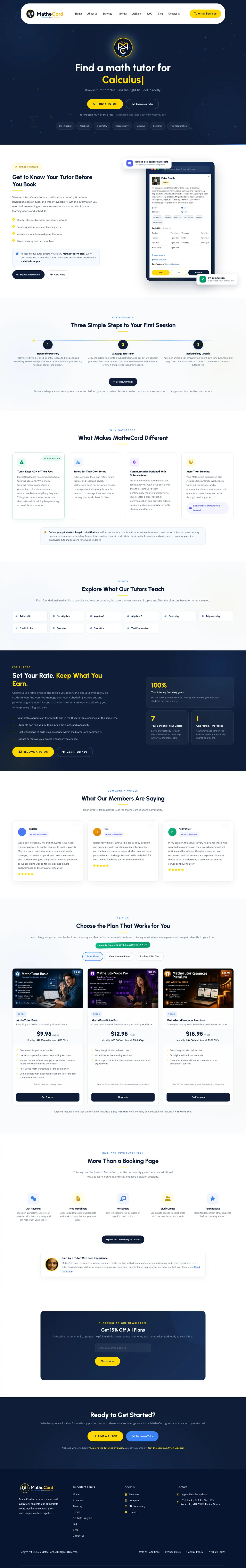 Full homepage of MatheCord on desktop