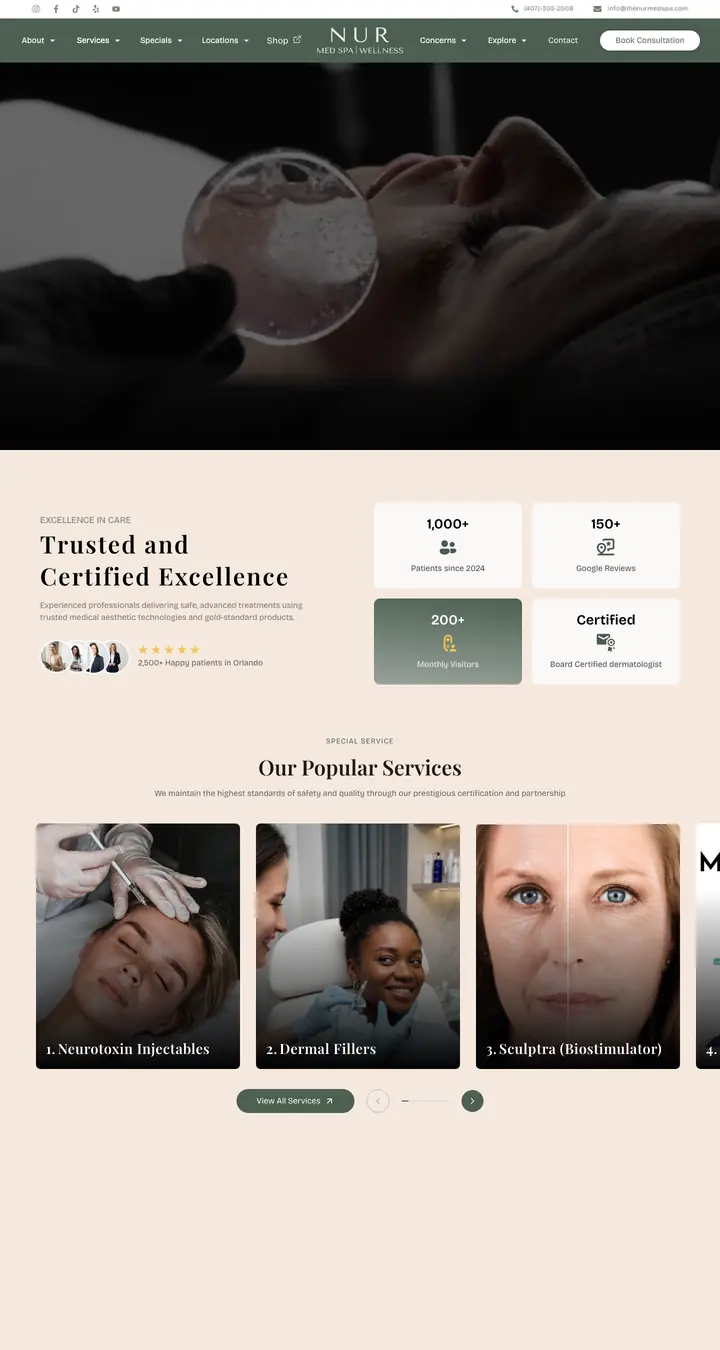 Homepage of NUR Med Spa & Wellness