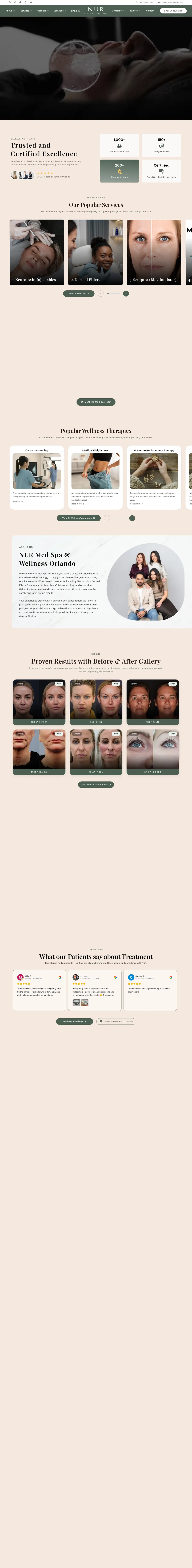 Full homepage of NUR Med Spa & Wellness on desktop
