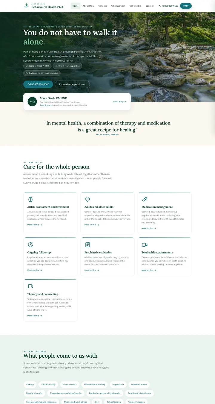 Homepage of Part of Hope Behavioural Health
