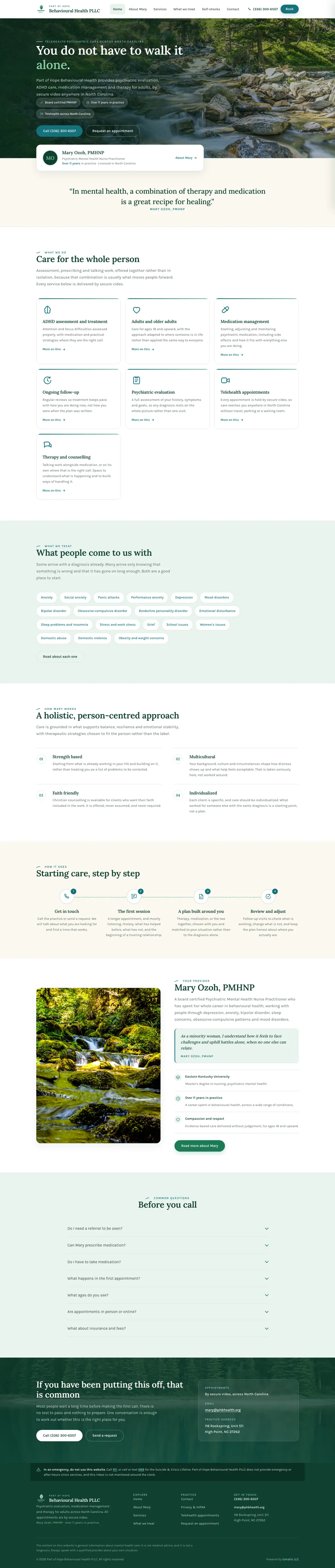 Full homepage of Part of Hope Behavioural Health on desktop