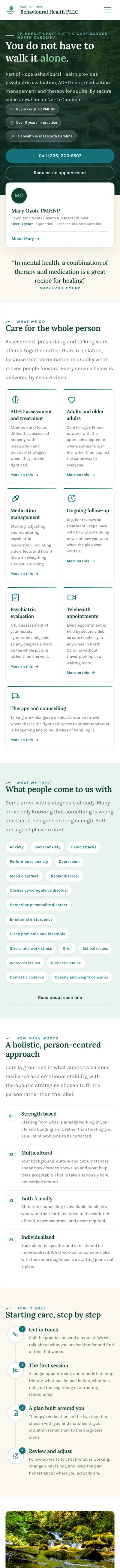 The Part of Hope Behavioural Health website on a phone