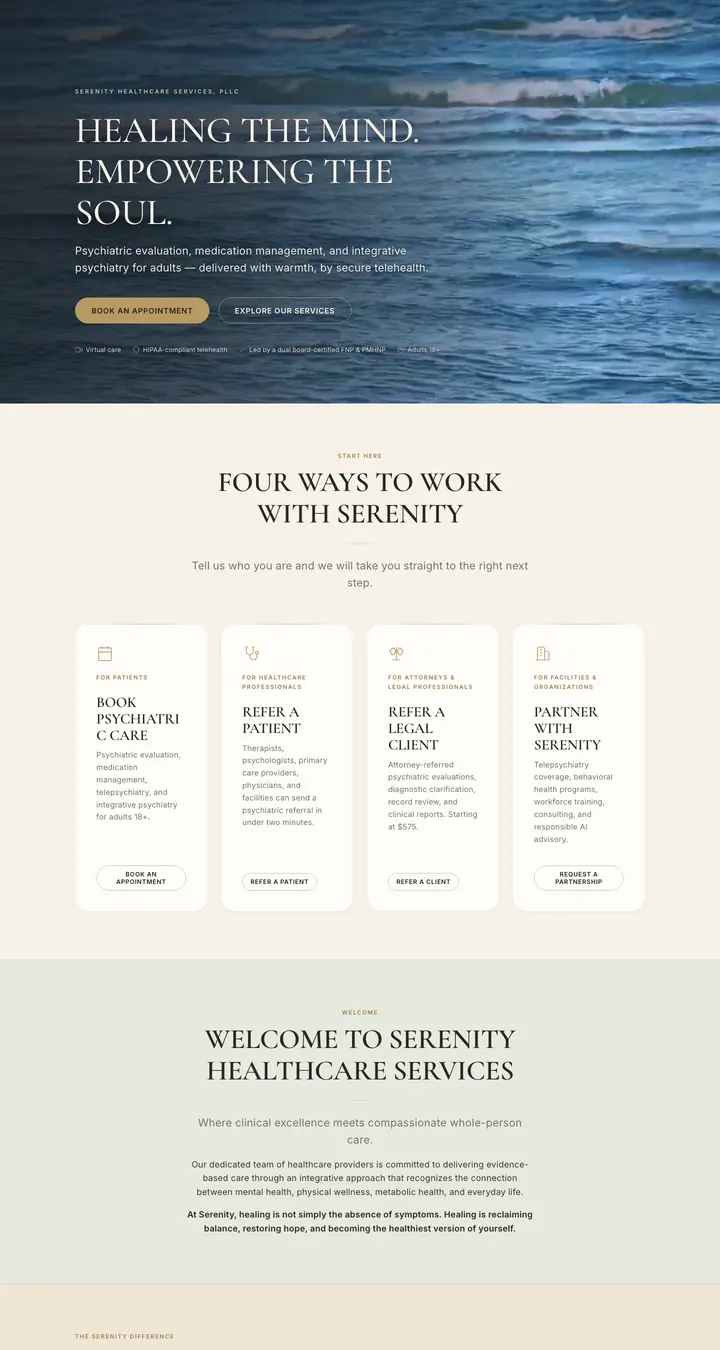 Homepage of Serenity Healthcare Services
