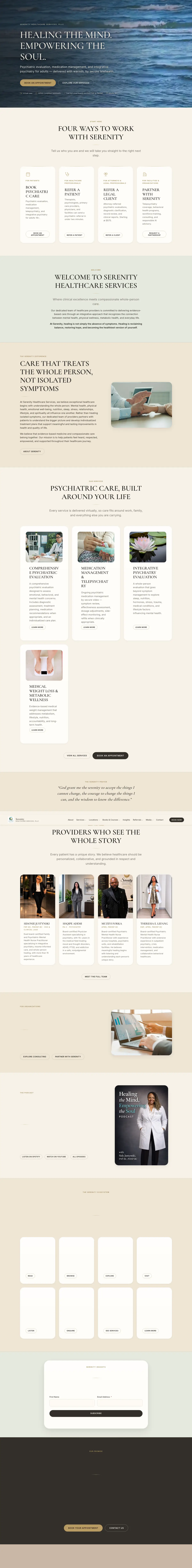 Full homepage of Serenity Healthcare Services on desktop