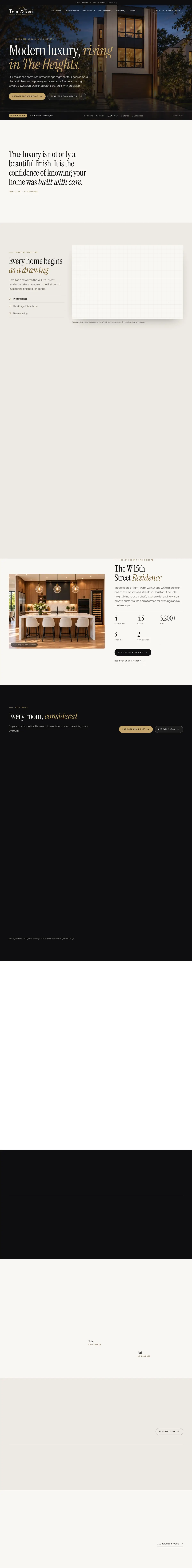 Full homepage of Temi & Keri Luxury Homes on desktop